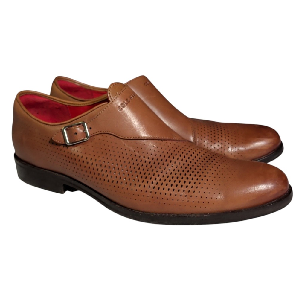 Cole Haan Washington Shoes Mens Size 11.5M Grand Laser Monk Strap Brown Dress